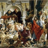 Jacob Jordaens Jezus wypędza przekupniów  ze świątyni olej na płótnie, ok. 1650 r., Luwr, Paryż