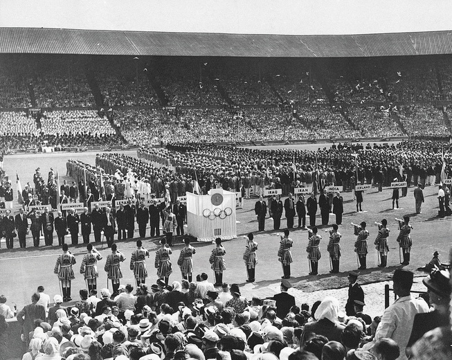 Otwarcie igrzysk w 1948 r.  na stadionie Wembley. 