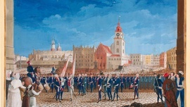 Przysięga Tadeusza Kościuszki  na krakowskim rynku 24 marca 1794 r., od której rozpoczęło się powstanie przeciwko Rosjanom, nazwane Insurekcją kościuszkowską.