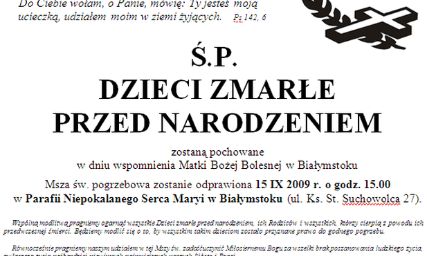 Pogrzeb dzieci zmarłych przed narodzeniem