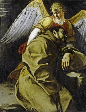 Św. Franciszek podtrzymywany przez anioła