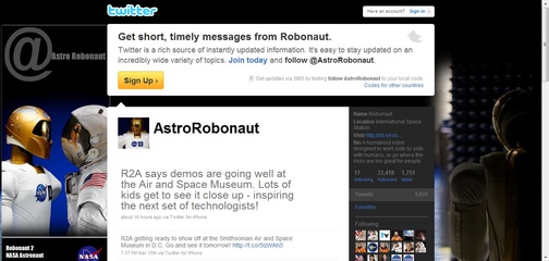 Strona Robonaut-2 na Twitterze