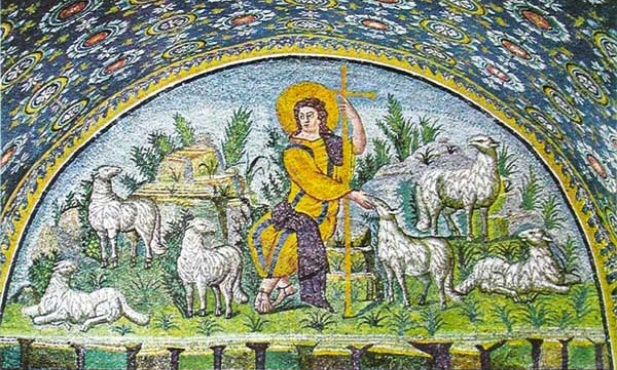Autor nieznany, "Dobry Pasterz", mozaika, I poł. V w., Mauzoleum Galli Placydii, Rawenna 