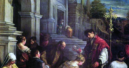 Jacopo da Ponte, zwany Bassano, "Św. Walenty chrzczący św. Lucyllę"