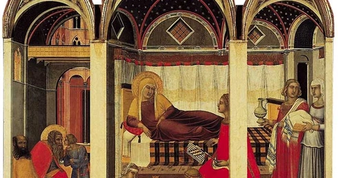Pietro Lorenzetti „Narodziny Maryi” tempera na desce, 1342 Muzeum Katedralne, Siena