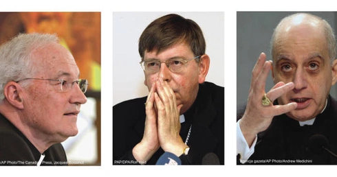 Od lewej:  kard. Marc Ouellet (fot. agencja gazeta/AP Photo/The Canadian Press, Jacques Boissinot), abp Kurt Koch (PAP/DPA/Rolf Haid), abp Salvatore Fisichella (agencja gazeta/AP Photo/Andrew Medichini).