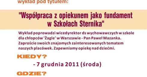 Wykład pt: "Współpraca z opiekunem jako fundament w szkołach Sternika" - 7 grudnia