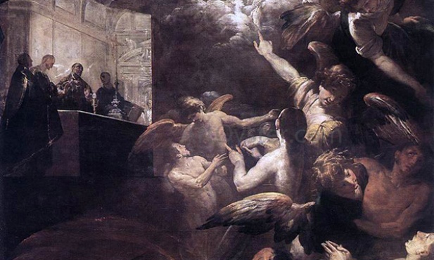 Giovanni Battista Crespi „Św. Grzegorz Wielki  wprowadza do nieba duszę mnicha” olej na płótnie, 1617  kościół San Vittore, Varese