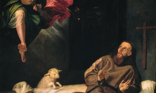 Francisco Ribalta „Św. Franciszek pocieszany przez  muzykującego anioła” olej na płótnie, ok. 1620 Muzeum Prado, Madryt