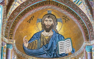 „Pantokrator”, mozaika, 1145–1160 Katedra Zbawiciela i Przemienienia Pańskiego, Cefalù (Sycylia)