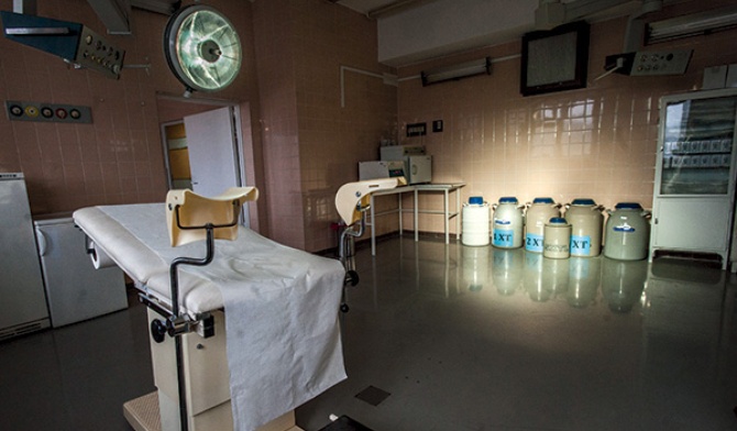  Laboratorium Wspomaganego Rozrodu. Na sali zabiegowej pod ścianą stoją dewary z ciekłym azotem. W jednych zamrożone plemniki i komórki jajowe, w drugich zawieszone w czasoprzestrzeni ludzkie istoty. Tędy co chwila ktoś przechodzi.  Jakby nigdy nic...