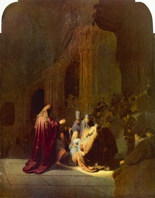 Rembrandt Harmenszoon van Rijn „Ofiarowanie Jezusa w świątyni”, olej na desce, 1631, Mauritshuis, Haga