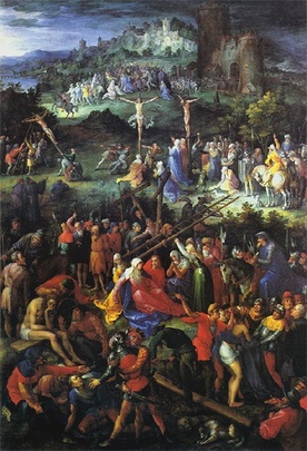 Jan Breughel (starszy) „Wielka Kalwaria”,  olej na desce, ok. 1604, Galeria Uffizi, Florencja