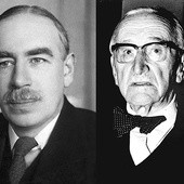 Z lewej John Maynard Keynes, obok Friedrich von Hayek