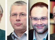 Od lewej: Ks. prof. Jerzy Myszor, Wydział Teologiczny Uniwersytetu Śląskiego, prof. dr hab. Ryszard Kaczmarek, Zakład Historii Śląska Uniwersytetu Śląskiego, Sławomir Mazan, firma Adventure. Multimedialne Media Katowice, dr hab. Lech Krzyżanowski, Instytut Historii Uniwersytetu Śląskiego