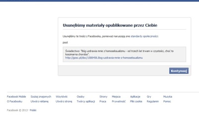 Facebook skasował świadectwo homoseksualisty