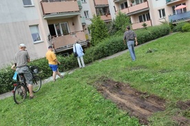 Pas zieleni i balkon uszkodzony przez autobus