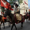 Oddziały polskiego rycerstwa w drodze na Mszę św. do pułtuskiej kolegiaty 