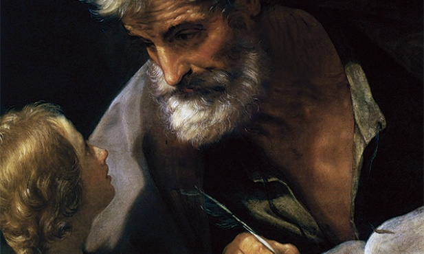 Guido Reni „Św. Mateusz i anioł”  olej na płótnie, 1635–1640 Muzea Watykańskie, Rzym