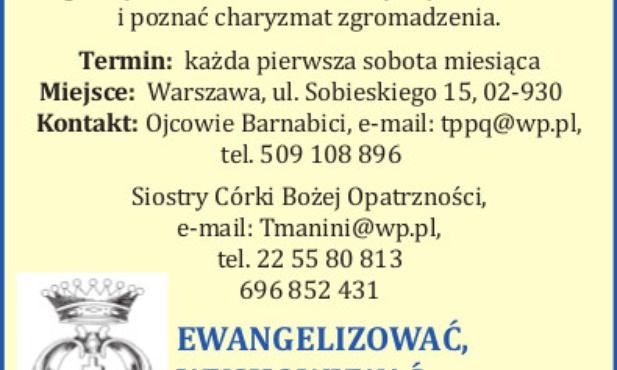 Barnabici i siostry córki Bożej Opatrzności zapraszają