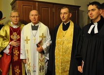 Początek płockiego Tygodnia Ekumenicznego (od lewej): bp Piotr Libera, bp Ludwik Jabłoński, ks. Eliasz Tarasiewicz i ks. Mateusz Łaciak