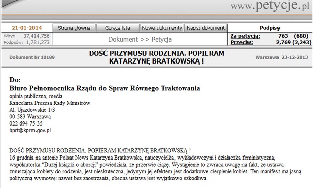 Katastrofa petycji ws. Bratkowskiej