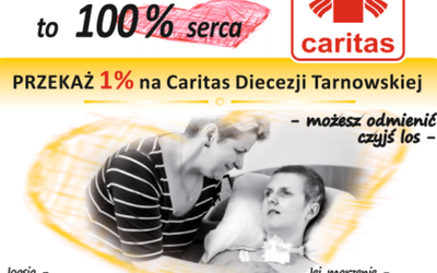 Ulotka promująca 1 proc. dla Caritas 