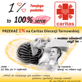 Ulotka promująca 1 proc. dla Caritas 