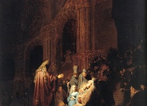 Rembrandt Harmenszoon van Rijn „Ofiarowanie Jezusa w świątyni”  olej na desce, 1631 Mauritshuis, Haga