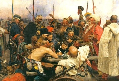 Ilja Repin (1844-1930) Kozacy zaporoscy piszą list do sułtana tureckiego (1880-1891) Muzeum Rosyjskie w Sankt Petersburgu