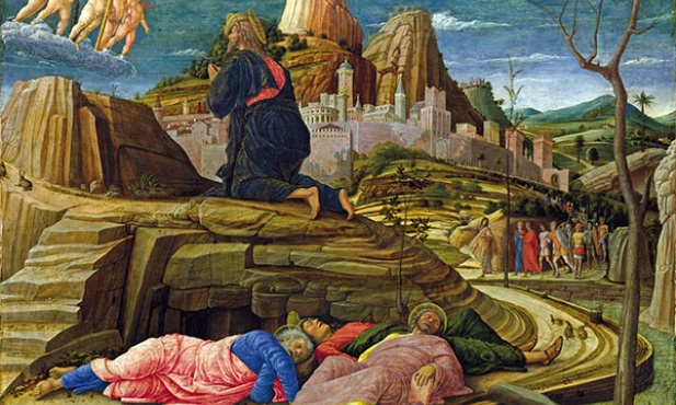 Andrea Mantegna „Modlitwa w Ogrójcu”  olej na desce, ok. 1460 National Gallery, Londyn