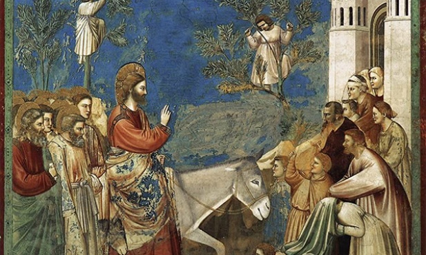 Giotto di Bondone „Wjazd Chrystusa do Jerozolimy”,  fresk, ok. 1303–1305, kaplica Scrovegnich, Padwa