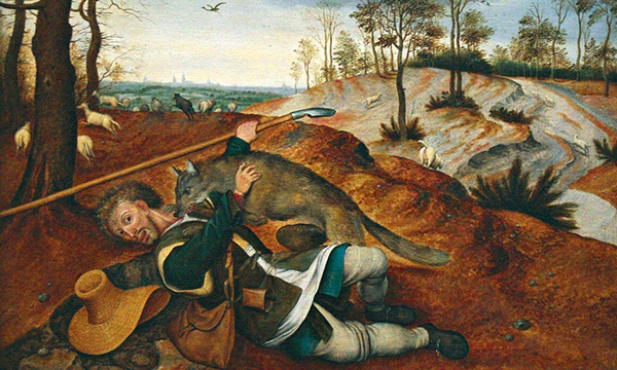 Pieter Breughel Młodszy „Dobry Pasterz”,  olej na desce, ok. 1615, Królewskie Muzeum Sztuk Pięknych, Bruksela