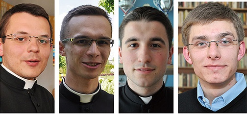 Klerycy z Wyższego Seminariu Duchownego w Tarnowie. Od lewej: Jacek Chmura, Michał Sapalski, Michał Mos, Daniel Syjut