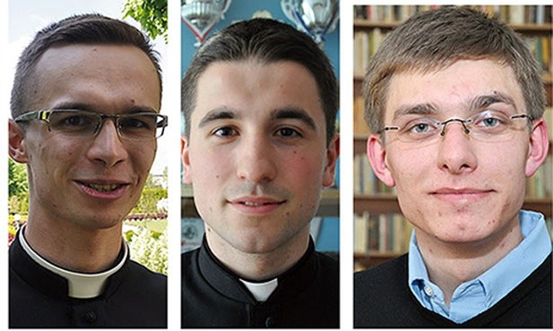 Klerycy z Wyższego Seminariu Duchownego w Tarnowie. Od lewej: Jacek Chmura, Michał Sapalski, Michał Mos, Daniel Syjut