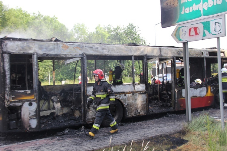 Spłonął autobus w Wodzisławiu Śl. 