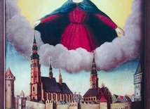 Matka Boża ochraniająca Gliwice – kopia wizerunku z chorągwi miejskiej. Obraz ze zbiorów Muzeum w Gliwicach