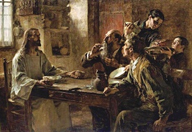 Léon-Augustine Lhermitte „Wieczerza w Emaus”  olej na płótnie, 1892 Muzeum Sztuk Pięknych, Boston