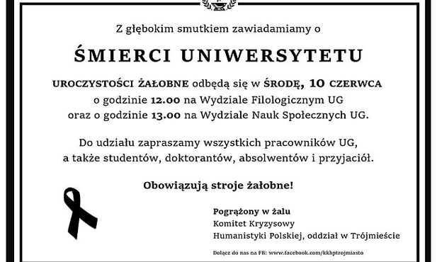 Zawiadamiamy o... śmierci uniwersytetu