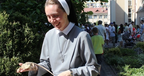 Agama Lucyna była jedną z atrakcji festynu - na zdjęciu: na ręku s. Magdaleny Dymek