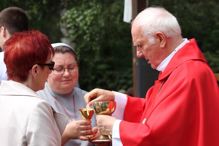 Podczas Eucharystii wierni przyjmowali Komunię św. pod dwiema postaciami