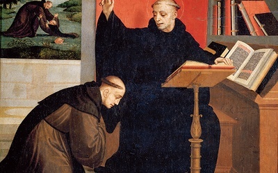 Juan Correa de Vivar „Św. Benedykt błogosławiący św. Maura” olej na desce, 1540–1545 Muzeum Prado, Madryt