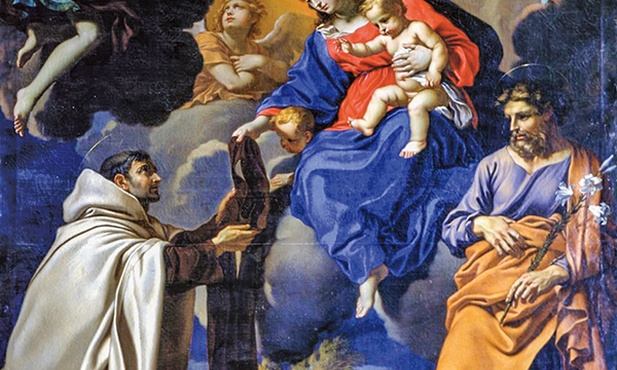 Nicolas Mignard „Matka Boża z góry Karmel dająca szkaplerz św. Szymonowi Stockowi”,  olej na płótnie, 1644 Muzeum Calvet, Awinion