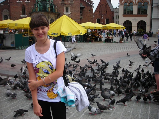 Ja i gołąbki na rynku w Krakowie
