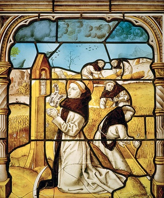 Św. Bernard z Clairvaux na witrażu z ok. 1525 r. w katedrze w Kolonii 