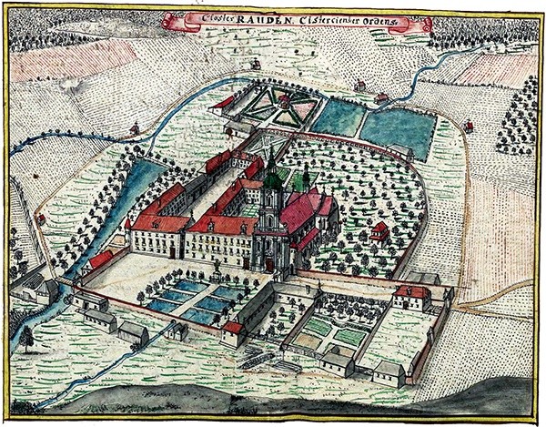  Plan zespołu klasztornego w Rudach w XVIII w. na rysunku Friedricha Bernharda Wernera