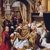 Adriaen Isenbrandt „Msza św. Grzegorza” olej na desce, I poł. XVI w., Muzeum Paula Getty’ego, Los Angeles