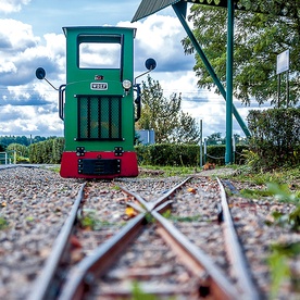  Choć wygląda na miniaturową, kolejka wąskotorowa może zabrać nawet  20 pasażerów na przejażdżkę po półkilometrowej trasie wokół skansenu