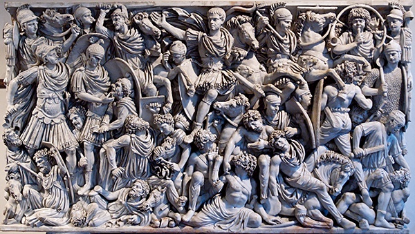 Płaskorzeźba na sarkofagu  z III wieku ukazująca bitwę Rzymian z Gotami