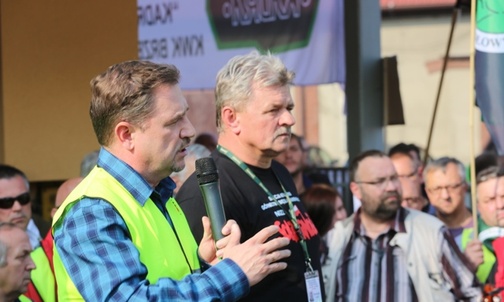 Piotr Duda, szef Solidarności i Stanisław Kłysz, przewodniczący związku w kopani "Brzeszcze"